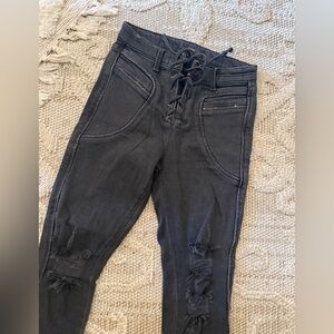 Icons black denim jeans pants skinny stretch front lace women’s sz 24